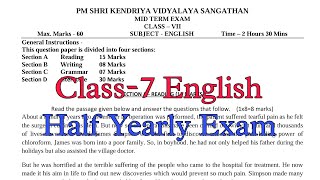 Class7 English Half Yearly Exam Question Paper  Term1 Session 202425 PM Shri Kendriya Vidyalaya [upl. by Medlin]