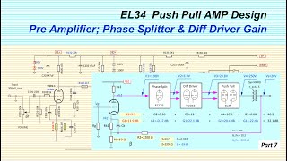 EL34 Push Pull Amplifier PreAmp Phase Splitter Differential Driver Gain Estimate [upl. by Yrtua]