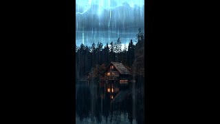 🔴 Peaceful Rain amp Thunder Sounds for Bedtime  Brooding Stormy Night in Lakeside Wooden Lodge [upl. by Etteloc]