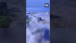 Sudden impact Huge wave crashes over sea wall at Ventura Beach California 🌊 wave [upl. by Beau]