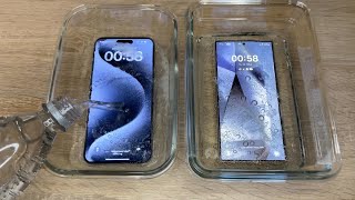 iPhone 15 Pro Max vs Samsung Galaxy S24 Ultra Sparkling Water FREEZE Test [upl. by Inalaehon657]