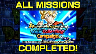 10TH ANNIVERSARY COIN COLLECTING CAMPAIGN  PART 2 ALL MISSIONS COMPLETED Dokkan Battle [upl. by Demetria]