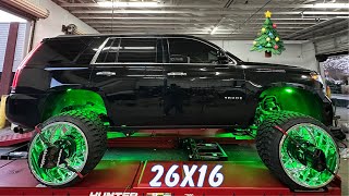 CHRISTMAS DISASTER Lifted Tahoe on 26x16s  FIRST 2024 F350 on 28” JTX [upl. by Asilej]