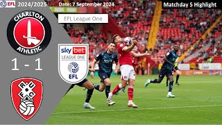 Charlton Athletic 11 Rotherham United Matchday 5 202425 EFL League One Highlight [upl. by Strohl]