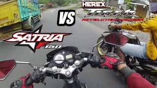 Satria Fu Di Blayer Tiger Revo Herex  150cc mencoba Ngelandeni 200cc  Satria Fu VS Herex 1 [upl. by Roddie491]