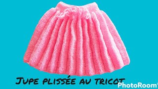 Tuto tricot jupe plissée taille enfant au tricot 34 ans et 56 ans [upl. by Wolfgram572]