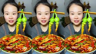 ASMR Eating Spicy Food Chinese Eat Spicy Noodle Soups Mukbang Porridge With Green Vegetables [upl. by Araccot]