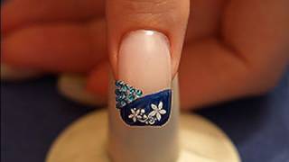 Strass stones and nail lacquer in blue for a French motive [upl. by Reemas]