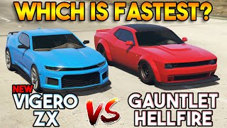 GTA 5 ONLINE  VIGERO ZX VS GAUNTLET HELLFIRE WHICH IS FASTEST [upl. by Hauser]