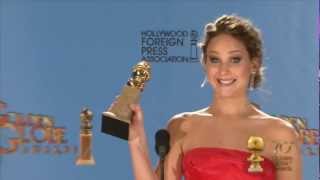 Jennifer Lawrence  backstage interview  Golden Globes 2013 [upl. by Raynold]