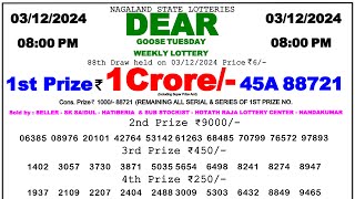 Nagaland Lottery Sambad Result 0800pm 031224 Lottery Result Fax [upl. by Pip]