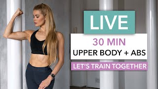 30 MIN UPPER BODY amp ABS  Lets train together  No Equipment I Pamela Reif [upl. by Rotce]