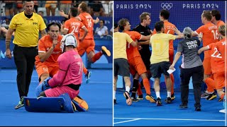 Olympic hockey final descends into brawl after Dutch player celebrate in opponent’s face paris2024 [upl. by Romilda107]