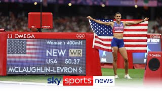 Sydney McLaughlinLevrone wins gold in the womens 400m hurdles with a world record time of 5037 [upl. by Arym286]