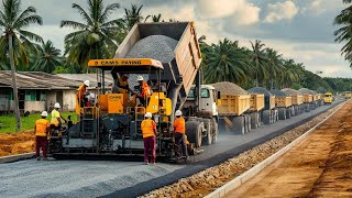 Wow Road construction project to improve infrastructure on the road with gravel paving amp dump truck [upl. by Macnair]