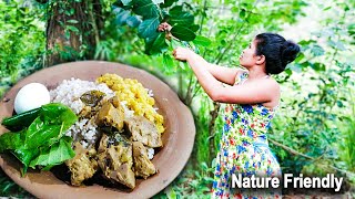 Green jackfruit Traditional my village curry and natural Leaves Papad  liziqi Sri Lanka culture [upl. by Anneh]