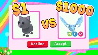 1 VS 1000 DOLLAR PET TRADING in Roblox Adopt Me [upl. by Ygiaf]