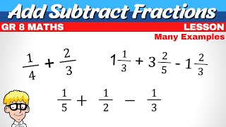 Add Subtract Fractions Grade 8 [upl. by Walsh]