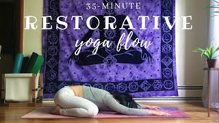 Restorative Yoga Flow  No Props  35minute Class [upl. by Acirrehs415]