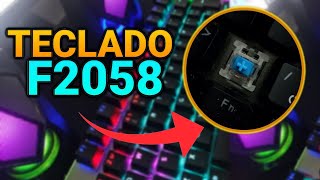 Teclado Gamer F2058 Qwerty Blue Português Brasil Cor Preto Com Luz Rgb [upl. by Dolloff499]