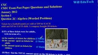 CSEC CXC Maths Past Paper 2 Question 2c Jan 2012 Exam Solutions Answers by Will EduTech [upl. by Dermott132]