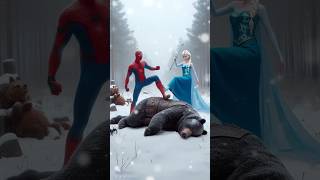 SpiderMan and Elsa Frozen vs Bear Aliens fight battle spiderman elsafrozen hulk animals [upl. by Hgielime8]