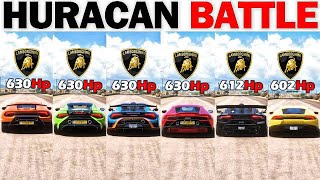 FH5  Performante Vs Huracan Evo Vs Huracan Sto Vs Tecnica Vs Troffo Evo Ultimate Battle [upl. by Mathe]