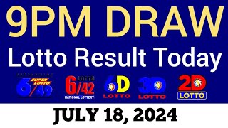 Lotto Result Today 9pm Draw July 18 2024 Swertres Ez2 PCSO Live Result [upl. by Nameerf]