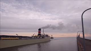 Steamer Alpena with her awesome steam whistle arriving Duluth [upl. by Bunnie]