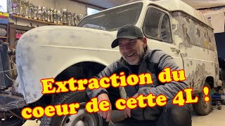 Restauration  rénovation dune Renault 4L EP 4  extraction du moteur [upl. by Lohcin]