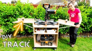 DIY Mitre Saw Stand Folding Mobile Station with Wheels amp Stop Block  The Carpenters Daughter [upl. by Adym]