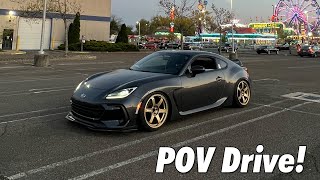 NIGHT POV DRIVE IN SLAMMED 2022 SUBARU BRZ  LOUD BACKFIRES [upl. by Lieberman]