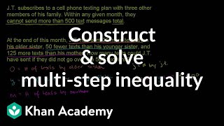 Constructing and solving a multistep inequality example  Algebra I  Khan Academy [upl. by Philan1]