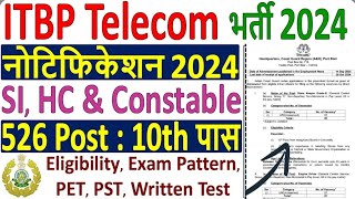 ITBP Constable Telecom Recruitment 2024 ITBP Telecom Vacancy 2024 ITBP Telecom Notification 2024 [upl. by Naivaf798]