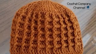 كروشيه طاقيه بغرزه الوافل  How to crochet Waffle stitch hat [upl. by Garvy]