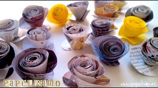 Flores enrolladas de papel con revistas  Paper Flower [upl. by Anhcar]