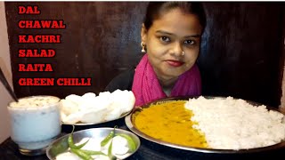 DAL CHAWAL KACHRISALADRAITAGREEN CHILLI 😋NIKITARAWATVLOGSampCHALLENGES [upl. by Icram]