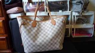 Louis Vuitton Damier Azur MM Neverfull  Review and Contents [upl. by Salot720]