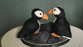 Animal Puffin cake how to make decorating video Using fondant polystyrene balls and some tools [upl. by Jillayne965]