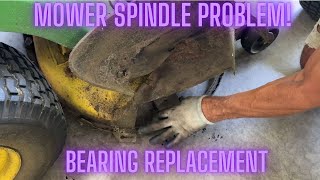 John Deere Mower Blade Loose How to replace the Lower bearing in a Spindle D120 42quot Deck [upl. by Oniratac502]