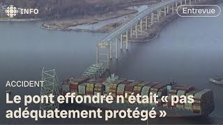 Effondrement dun pont à Baltimore  une structure pas assez protégée [upl. by Riancho]