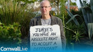 Protesters gathered outside Truro Crown Court to defend our juries [upl. by Ahsirtal]