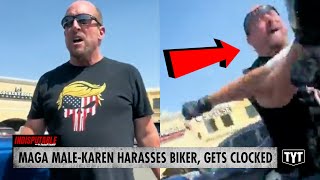 WATCH MAGA MaleKaren Harasses Biker amp Gets Clocked [upl. by Ttreve]