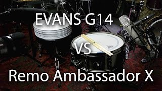 Evans G14 coated vs Remo Ambassador X on Snare [upl. by Suivatal]