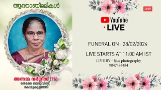 Funeral Live  Annamma Varghese 76  28022023 [upl. by Rima432]