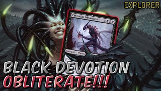 Mono Black Devotion  Phyrexian Obliterator is here  Explorer BO3 Ranked  MTG Arena [upl. by Analrahc414]