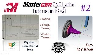 Mastercam Lathe Tutorial  Facing  Rough Turning  Finish Turning  Mastercam in Hindi Tutorials [upl. by Notlef]