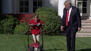 11YearOld Mows The White House Lawn With President Trump Watching [upl. by Arteid]