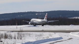 Brussels airlines a319112 Landing Snowy Kittilä airport [upl. by Doomham]