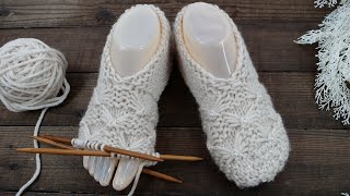 Бесшовные следки «Бантики» спицами 🎀 Knitted seamless slippers quotBowsquot [upl. by Vernier]